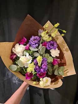 Bouquet Longues Tiges tons violet, fuchsia, blanc